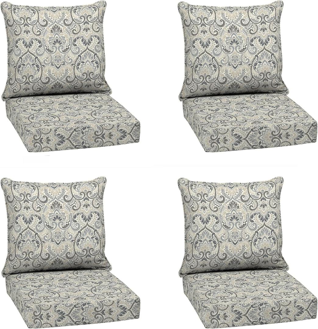 Arden Deep Seat Outdoor Chair Cushion Set (4-Pack), 24 in x 24 in, Weather-Proof, Rain-Proof, Fade Resistant Patio Cushion Set for Chair, Sofa, and Couch Neutral Aurora Damask