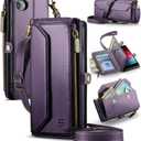 Crossbody Wallet Case Compatible with iPhone SE/7/8 RFID Blocking 7-Card Holder Soft PU Leather Magnetic Snap Shoulder Strap Zipper Pocket Phone Cases Fit for iPhone SE 2020 2022 - Purple
