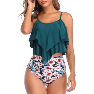 VeMee Tankini Swimsuits for Women High Waisted Swim Suit 2025 Bikini Sets Bathing Suits 2 PCS Tummy Control Ruffled Swimwear (Large, Armygreen)