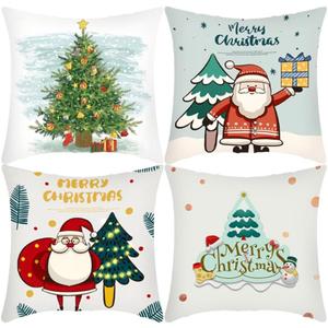 Christmas Pillow Covers, Decorative Winter Holiday Pattern, 18x18 Inch, 4 Piece Set