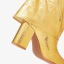 NEWBELLA Women's Knee High Boots - Shiny Faux Leather Slim Fit Trouser Boots, Fashionable Pointed Toe Block Heel Boots for Outfits, Gold 8
