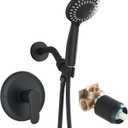 Single-Handle Shower Faucet Set Shower Kit with Valve Shower Head and Handle Set Shower Trim Kit with 6 Modes ABS Handheld Shower and Trim Kit Matte Black