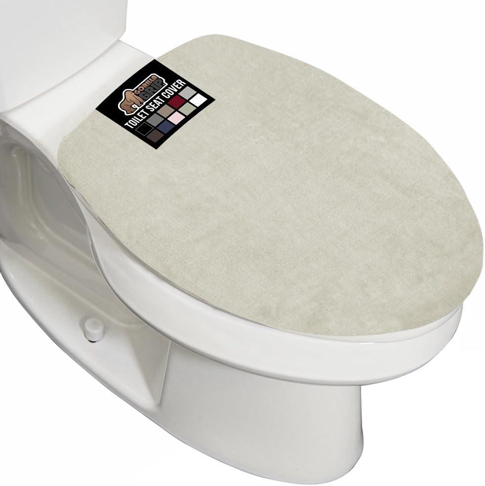 GORILLA GRIP Thick Memory Foam Bathroom Toilet Lid Seat Cover, Soft Velvet Topside, Machine Wash, Plush Cushioned Covers Fits Most Size Lids, Decorative Bath Room Accessories, 19.5x18.5, Ivory