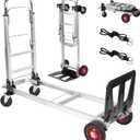 Aluminum 3 in 1 Folding Hand Truck, 400Lbs Capacity, Heavy Duty Collapsible Cart with Retractable Handle and 4 Rubber Wheels, 2 Safety Straps, Moving Dolly for Moving Home, Office, Shopping, Warehouse