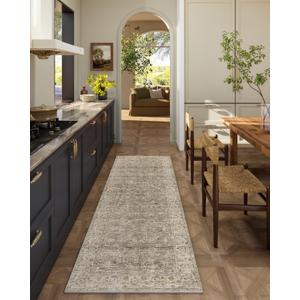 Washable Kitchen Rug Runners for Hallways: 2'x6' Bedroom Runner Rug Non Slip Low-Pile Stain Resistant Soft Indoor Floor Carpet Runner for Indoor Entryway Hallways Kitchen Laundry Room Farmhouse (Brown and Grey)