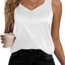 Women's Silk Satin Tank Tops V Neck Camisole Casual Cami Sleeveless Shirt Blouses Silky Basic Tanks (Medium, White)