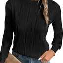 EVALESS Womens 2025 Round Neck Long Sleeve T Shirts Fashion Trendy Spring Summer Fall Loose Fit Plain Dressy Textured Tops Casual Tee Blouses Clothes,Black Medium