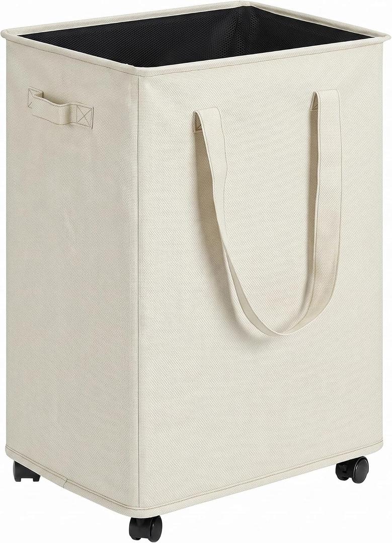efluky Slim Laundry Hamper with Wheels, Rolling Laundry Basket for Clothes, Small Laundry Basket for Bedroom, Dorm and Laundry Room, 90L (19.8 Gallons) Beige