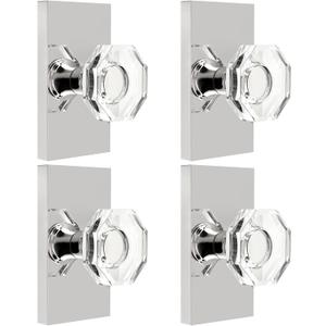 SHINY HANDLES Octagon Crystal Glass Half Dummy Door Knob Polished Chrome, No-Turning Bifold and Closet Door Knobs,4 Pack