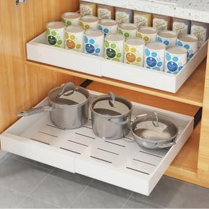 COVAODQ 1 Pack Pull Out Cabinet Organizer Extendable Sliding Slide Out Pantry Shelves Storage No Punch for Kitchen Base Cabinet Organization, Pantry, Bathroom Adjustable Width 12.4" to 20.4"