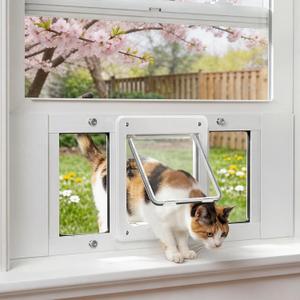Full-Size Window Pet Door for Cats & Small Dogs, Fits 24"-28" Width Sliding Windows, Easy to Install, No-Damage Cat Door for Window, Magnetic Closure Cat Door Window Insert, Weatherproof Cat Door