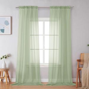 Simplebrand Light Green Sheer Curtains 96 Inches Long 2 Panels, Light Filtering Rod Pocket Solid Color Window Sheer Curtain Panels, Elegant Curtains & Drapes for Living Room, Bedroom, 42" W x 96" L