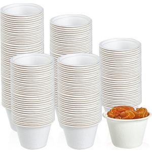 ECOLipak 200 Pack 4 oz Compostable Portion Cups, 100% Biodegradable Souffle Cups, Disposable Paper Cups for Condiment Samples