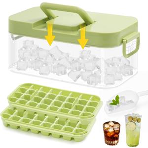 Ice Cube Mold Tray: 64 Pcs Ice Mold Trays with Lin and Bin BPA Free Ice Cubes Tray for Freezer 2 Pack Easy Release Ice Molds for Drinks Coffee