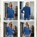 Zeagoo Tops for Women 1 Pack 3/4 Sleeve Crewneck Cute Basics Tees Casual Fashion Fall T Shirts Business Work Tee Top (Blue)
