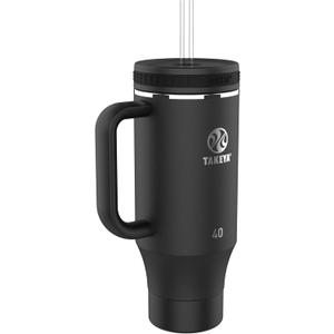 Takeya 40 oz Stainless Steel Tumbler with Lid and Two Straws, Premium Quality, Double Wall Insulated, With Handle, Keep Drinks Cold for Up to 24 Hours, Onyx