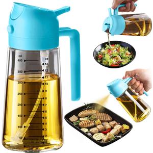 TrendPlain 16oz/470ml Glass Olive Oil Sprayer for Cooking 2 in 1 Olive Oil Dispenser Bottle for Kitchen Gadgets and Air Fryer Accessories, Salad, BBQ - Sky Blue
