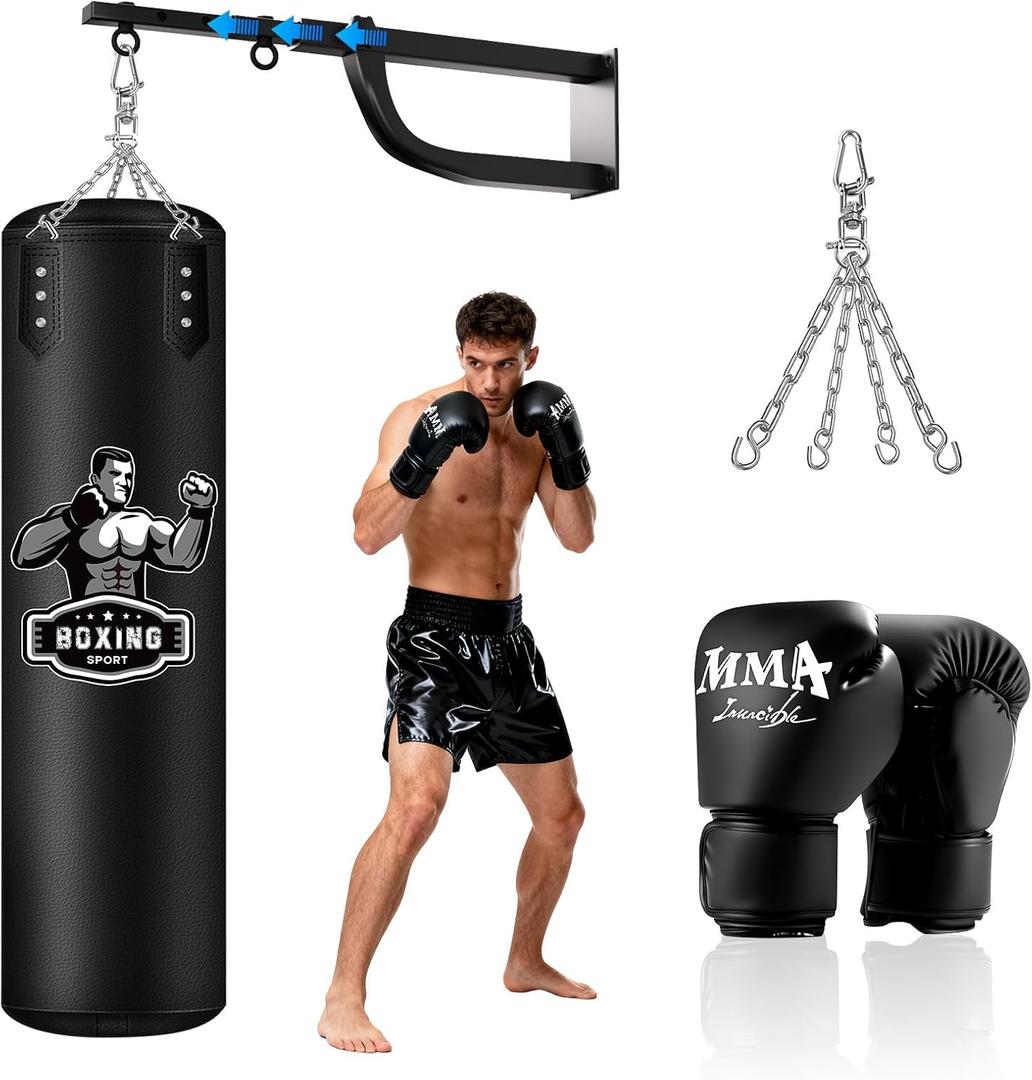 Hanging Punching Bag for Adults with Adjustable Boxing Wall Mount and Boxing Gloves, Wall Punching Bag Boxing Set for Home Gym Training Muay Thai MMA