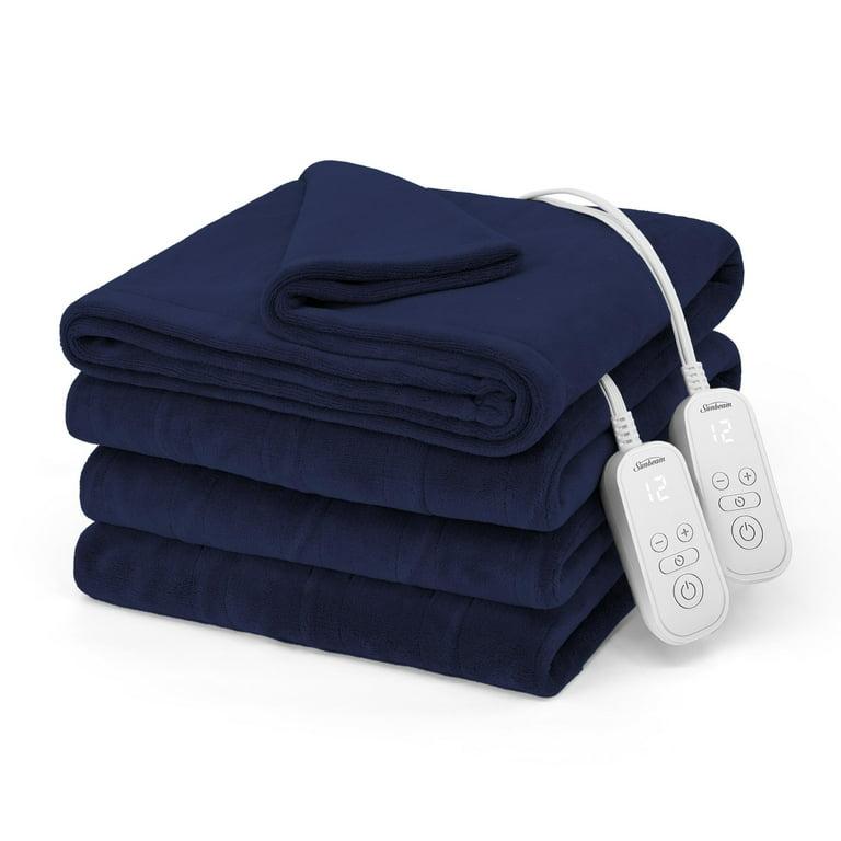 Sunbeam Electric Heated Bed Blanket Navy Soft Microplush 12 Heat Settings King 90 x 100