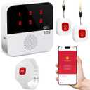 Life Alert Systems for Seniors No Monthly Fee App-Controlled, Medical Alert Systems for Seniors with 1Waterproof Wrist 2 Call Button 1 Receiver and1-6 LED Number Display (Only Supports 2.4GHz Wi-Fi)