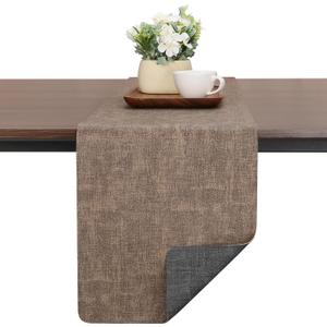 Table Runners 94 Inches Long, Dual-Sided Faux Leather Farmhouse Table Runner Waterproof Heatproof Non-Slip for Living Room Party Home Decor Holiday Decorations(Gray Brown, 12 x 94 Inch)