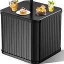 Umbrella Side Table with Umbrella Hole, 2-in-1 Outdoor Side Table & Umbrella Stand with Fillable Base, Heavy Duty Poolside Table Holds 132 lbs, Fits 1.5 Pole for Poolside & Backyard, Black