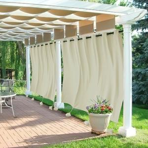 RYB HOME Extra Wide Outdoor Curtains Windproof, Blackout Waterproof Privacy Outside Curtains for Patio Pergola Pool Hut Screen Porch Outside Deck, W 105 x L 96 inch, Natural, 2 Panels