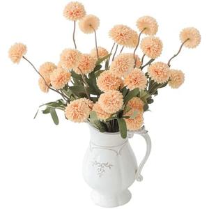 Floroom 6pcs Apricot Peach Faux Silk Mums Artificial Flowers, Bulk Fake Small Mini Chrysanthemums with Stems for DIY Wedding Centerpieces Floral Arrangements Vase Fillers Home Decorations