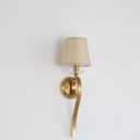 Set of 2 Gold Wall Sconce Light Fixtures, 1-Light Mid Century Modern Vanity Lighting with Conical Fabric Shade, Graceful Curved Iron Arm, Crystal Accent, Indoor Classic Wall Mounted Lamps (Linen)