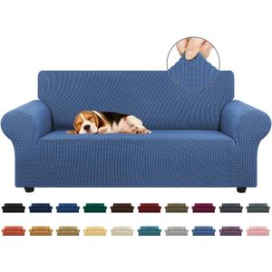 KEKUOU Stretch Loveseat Sofa Cover Slipcover,Couch Covers for 2 Cushion Couch Sofa (55"-78") Furniture Protector Sofa with Elastic Bottom for Kids,Dog. Jacquard Small Checked (Medium,Riverside)