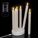 Rechargeable Flameless Taper Candles with Charging Station, 6 Pcs Real Wax LED Taper Candles with Remote Control & Timer, 3D Wick Flickering for Valentine's Day,Table Decorations,Home Decor