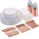 Goodluck 175 Piece Rose Gold Dinnerware Set for 25 Guests, Plastic Plates Disposable for Party, Include: 25 Dinner Plates, 25 Dessert Plates, 25 Paper Napkins, 25 Cups, 25 Silverware Set