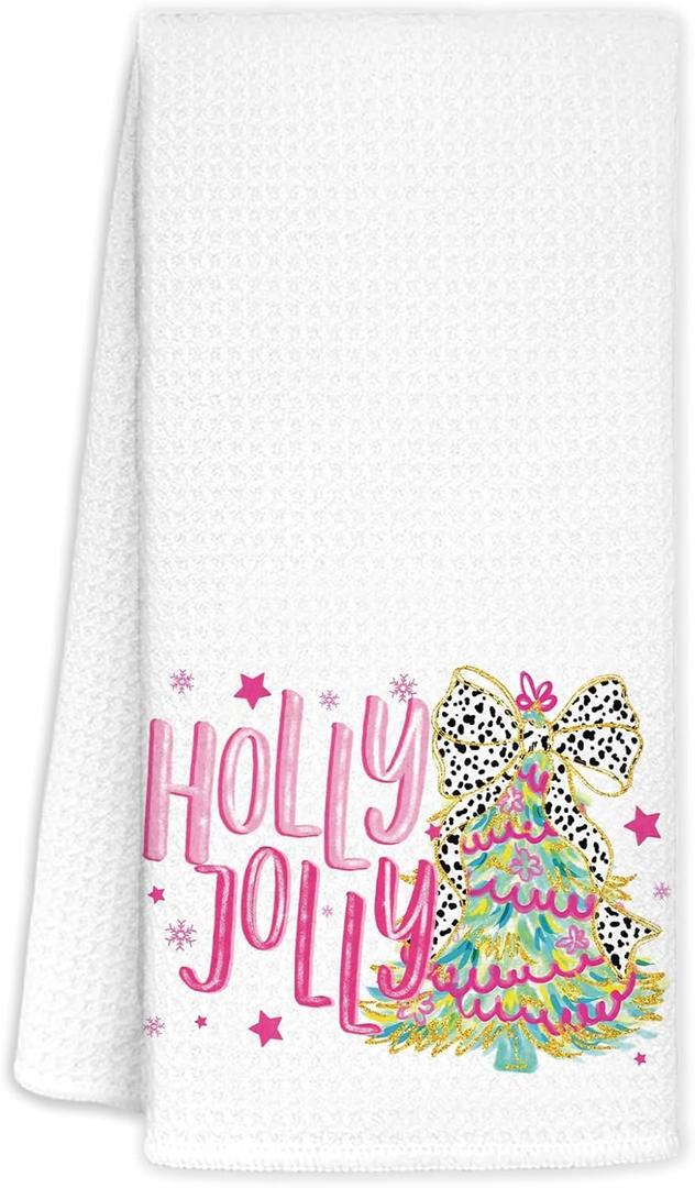 FDHSPAAM Colorful Christmas Tree Kitchen Towels, Christmas Bathroom Decor, Glitter Preppy Girly Coquette Pink Bow Xmas Tree Dish Hand Tea Towels for Kitchen Bathroom Decor, 16x24 Inch