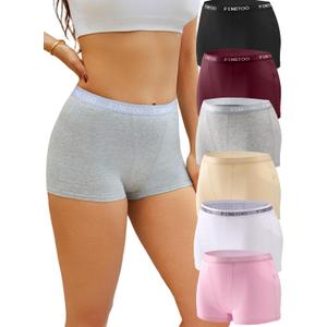 FINETOO Womens Cotton Boy Shorts Underwear Full Coverage Soft Boxer Briefs High Waisted Panties for Lady Girls 6 Pack M (Black&grape Purple&ash Gray&white&pink&beige)