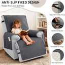 100% Waterproof Recliner Chair Covers 23.6", Non-Slip Recliner Cover for Chair with Pocket Washable Recliner Covers that Stay in Place with Elastic Straps for Dogs Cats Kids Pets-Gray