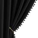 NICETOWN 2 Panels Blackout Curtains, Rod Pocket Jet Black Pom-poms Curtain Drapes, Thermal Insulated Bohemian Style Drapes for Playroom, Kitchen, Nursery Room, 42 inches Wide by 63 inches Long