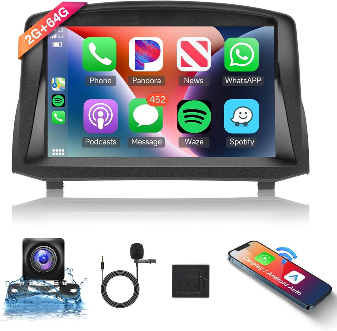 2+64G Android Car Radio Stereo for Ford Fiesta Mk 6 2008-2019, 9 Touch Screen Head Unit with Wireless Carplay Android Auto Mirror Link GPS Navigation WiFi Bluetooth FM/RDS EQ Backup Camera SWC
