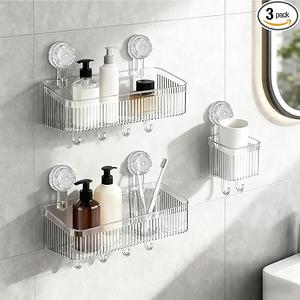 Hybrids Shower Caddy With Suction Cups 3 Pack Clear Plastic