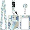 ID Badge Holder with Retractable and Detachable Lanyard, Cute Badge Reel Breakaway Lanyard with Carabiner Clip for Teachers, Nurses, Perfect Work and Office(Cute Algae Corals Seashells)