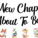 JOYMEMO A New Chapter is About to Begin Banner with Garland - Storybook Baby Shower Decorations, Storybook Theme Forest Woodland Animals Party Supplies for Pregnancy Celebration Newborn