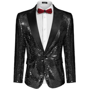 COOFANDY Mens Sequin Blazer Tuxedo Party Prom Wedding Tuxedo One Button Jacket (Medium, Pitch-black)
