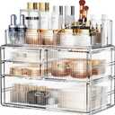 ZHIAI Stackable Storage Drawer, Acrylic Organizer, Cosmetic Organizer for Dresser, Vanity, Kitchen Cabinet, Bathroom, Under Sink, Home Organization and Storage (1 Top 3 Drawers)