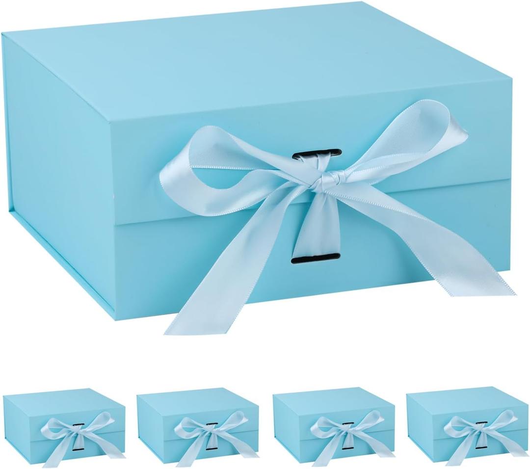 OEMVALATY Light Blue Gift Box,14x12x5 Inches Gift Boxes with Lids for Presents with Magnetic Closure and Ribbon for Wedding,Storage,Birthday(5-Pack)
