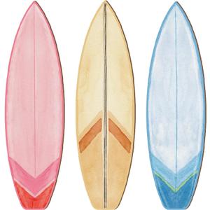 RattanView 3 Pieces Surfboard Decor for Bedroom Wooden Beach Wall Decor Summer Wood Surfboard Wall Hanging Sign for Tropical Living Room Decoration(Watercolor, Yellow, Blue, Pink)