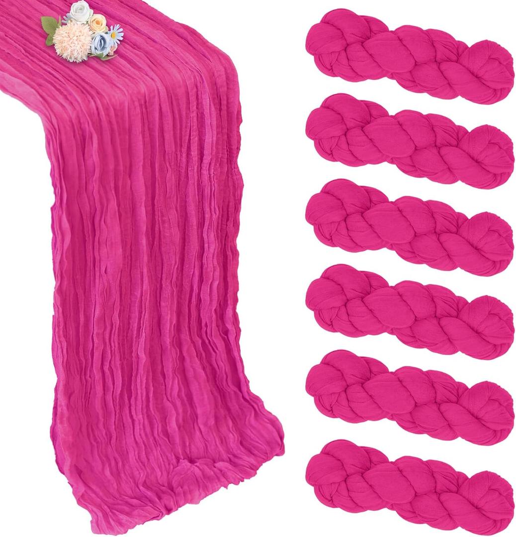 6 Pack Hot Pink Cheesecloth Table Runner 10ft Boho Gauze Fabric Cheese Cloth Table Runner 35 x 120 Inch Rustic Sheer Runner for Holiday Baby Shower Home Dcor Party Wedding Decoration