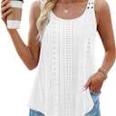 ZESICA Women's Summer Eyelet Tank Tops Loose Trendy Scoop Neck Sleeveless Flowy Beach Vacation Shirts (Medium, White)