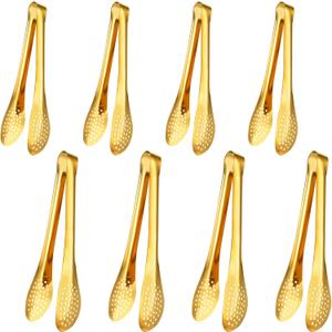 8 Pcs Gold Tongs for Serving Food, 9 & 12 Inch Stainless Steel Buffet Tongs - Gold Serving Utensils for Parties, Catering, Restaurants, Kitchen & Home Entertaining