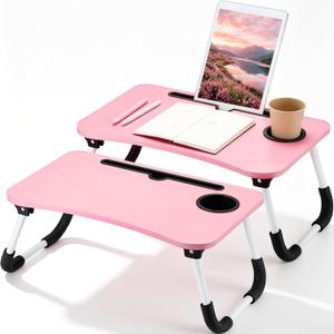 Handepo 2 Pcs Pink Foldable Lap Desk, Laptop Table for Bed Student
