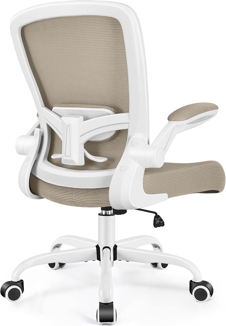 FelixKing Office Chair, Ergonomic Desk Chair Breathable Mesh Chair with Adjustable High Back Lumbar Support Flip-up Armrests, Executive Rolling Swivel Comfy Task Computer Chair for Home Office (Khaki)
