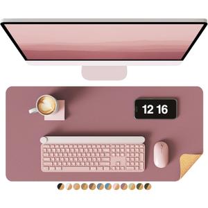 YSAGi Double-Sided Desk Pad, Leather Desk Mat, Eco Cork Desk Pad Protector, Large Mouse Pad for Desk, Waterproof Desk Blotter Pad, Desk Writing Pad for Office Work&Home(23.6"x13.7",Cork+Dark Pink)